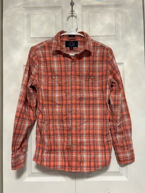 Even Tide Women's Long Sleeve Classic Orange Plaid Button-Down Shirt